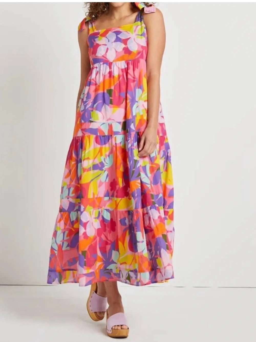 NWT Jude Connally Rose Kaleidoscope Floral Print Cotton Voile Square Neck Dress